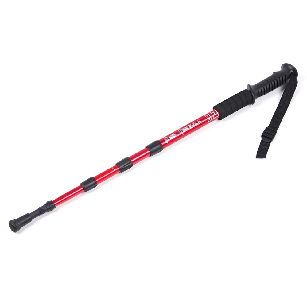 Télescopique marche randonnée Trekking bâton Alpenstock Anti-choc en alliage d'aluminium: Red