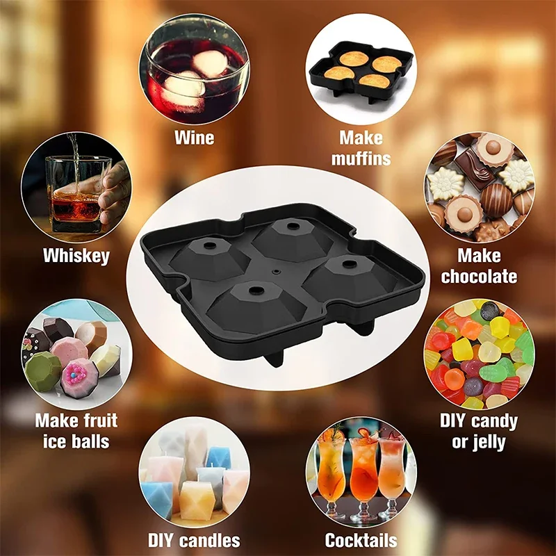 Grote Ijsbakjes Siliconen Ijsblokjesvormen voor Vriezer met Deksel Herbruikbare Whiskey Ijsvorm Bal Diamant Ijsvorm JT08