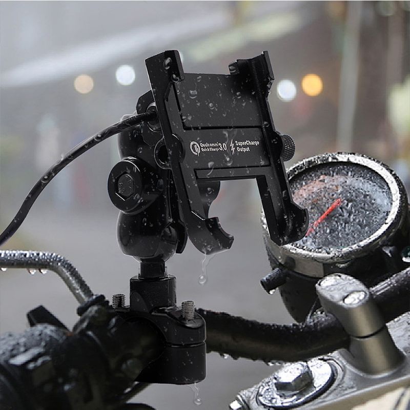 Suporte de celular para motocicleta, suporte de metal impermeável para smartphone com carregador rápido qc 3.0 usb e guidão com espelho para samsung
