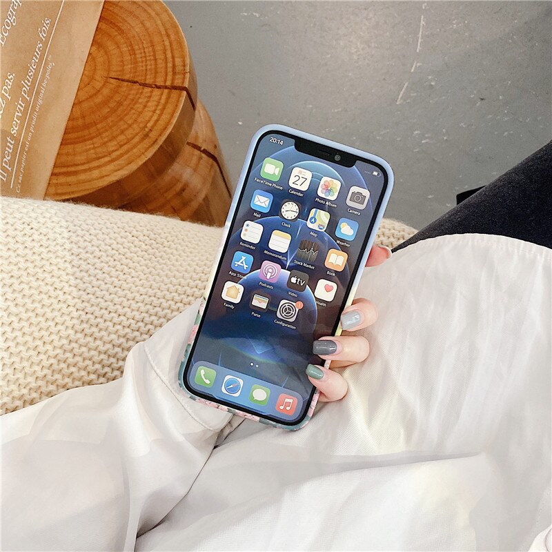 Parel Rhinestone Pols Landschap Zee Bloemen Case Voor Iphone 12 11 Pro Max X Xr Xs Max 7 8plus SE2020 Beschermhoes