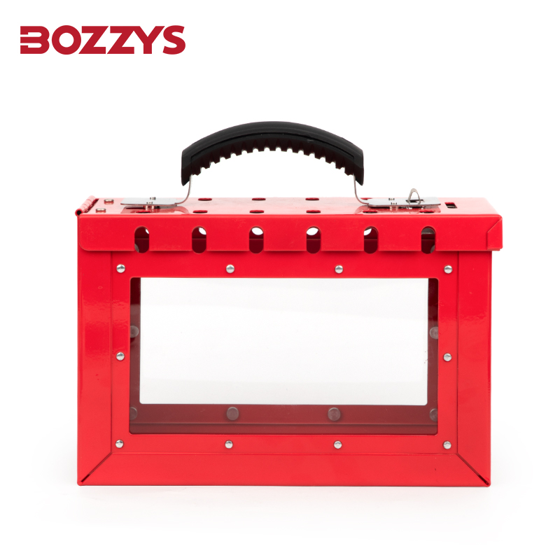 BOZZYS caja de bloqueo de grupo portátil, gabinete para gestión Visual con placa de acero recubierta de plástico y mango plegable: Borgoña