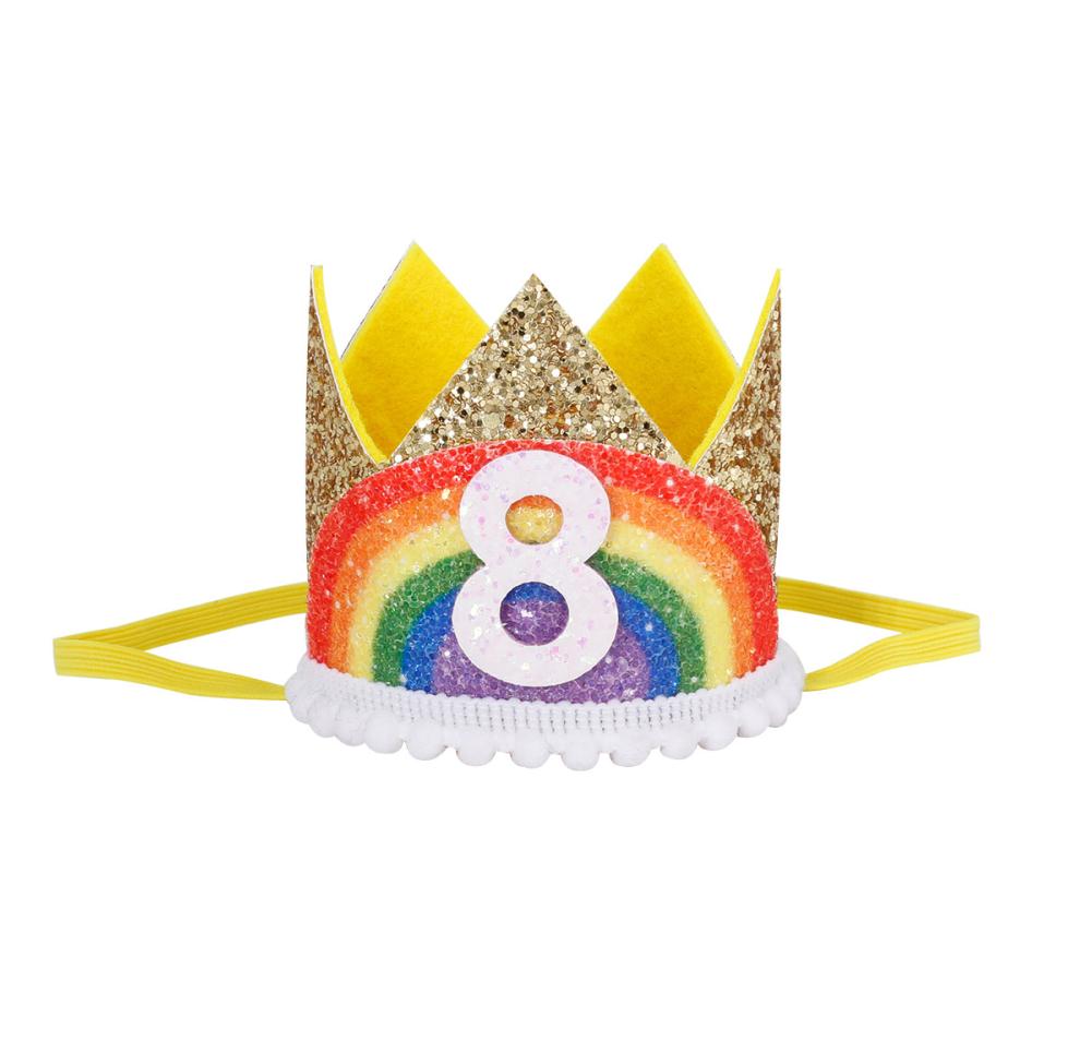 Chicinlife 1-8 år gammel regnbuebursdag kronehatt gutt jente bursdagsfest dekorasjon baby dusj hvitt måke bursdagshatt: måke 8