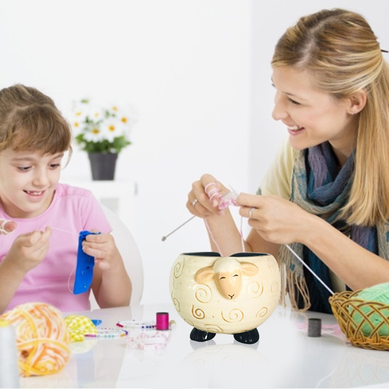 Cute Sleepy Sheep Shaped Yarn Knitting Bowl Yarn Ceramic Holder Ceramic Exquisite For Any Knitter