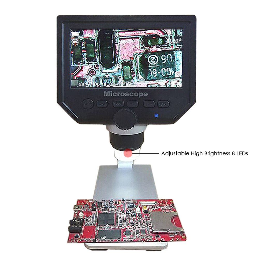 600x 4.3 " 3.6mp digitalt videomikroskop led förstoringsglas för underhåll av mobiltelefon qc/industriell/kollektionsinspektion +ställ