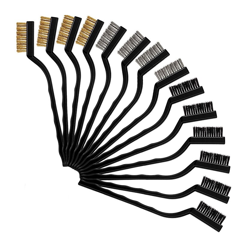 14 Pcs Mini Stainless Steel Wire Brush Brass and Nylon Bristle for Cleaning Welding Slag Rust Wire Bristle Brush Set