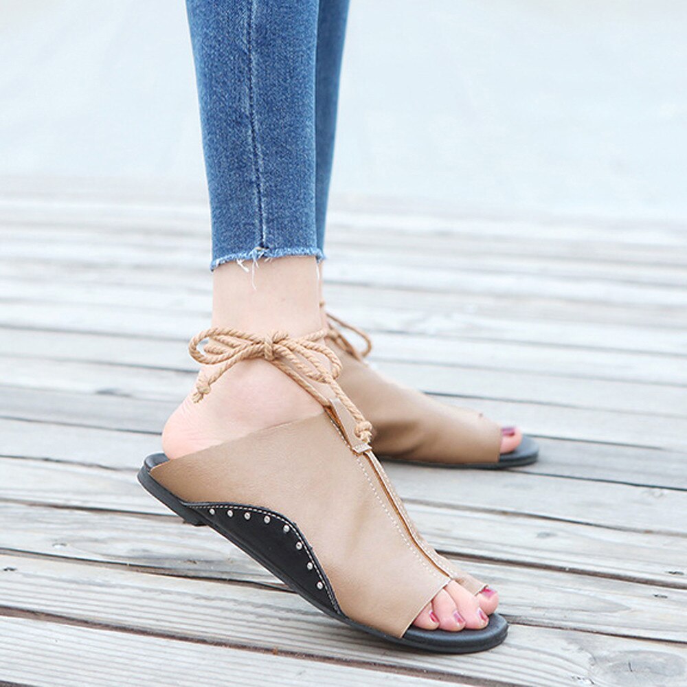 Mooie Vrouwen Platte Bodem Romeinse Sandalen Open Enkel Platte Bandjes Platform Wiggen Schoenen Sandalias Mujer Chaussures Femme