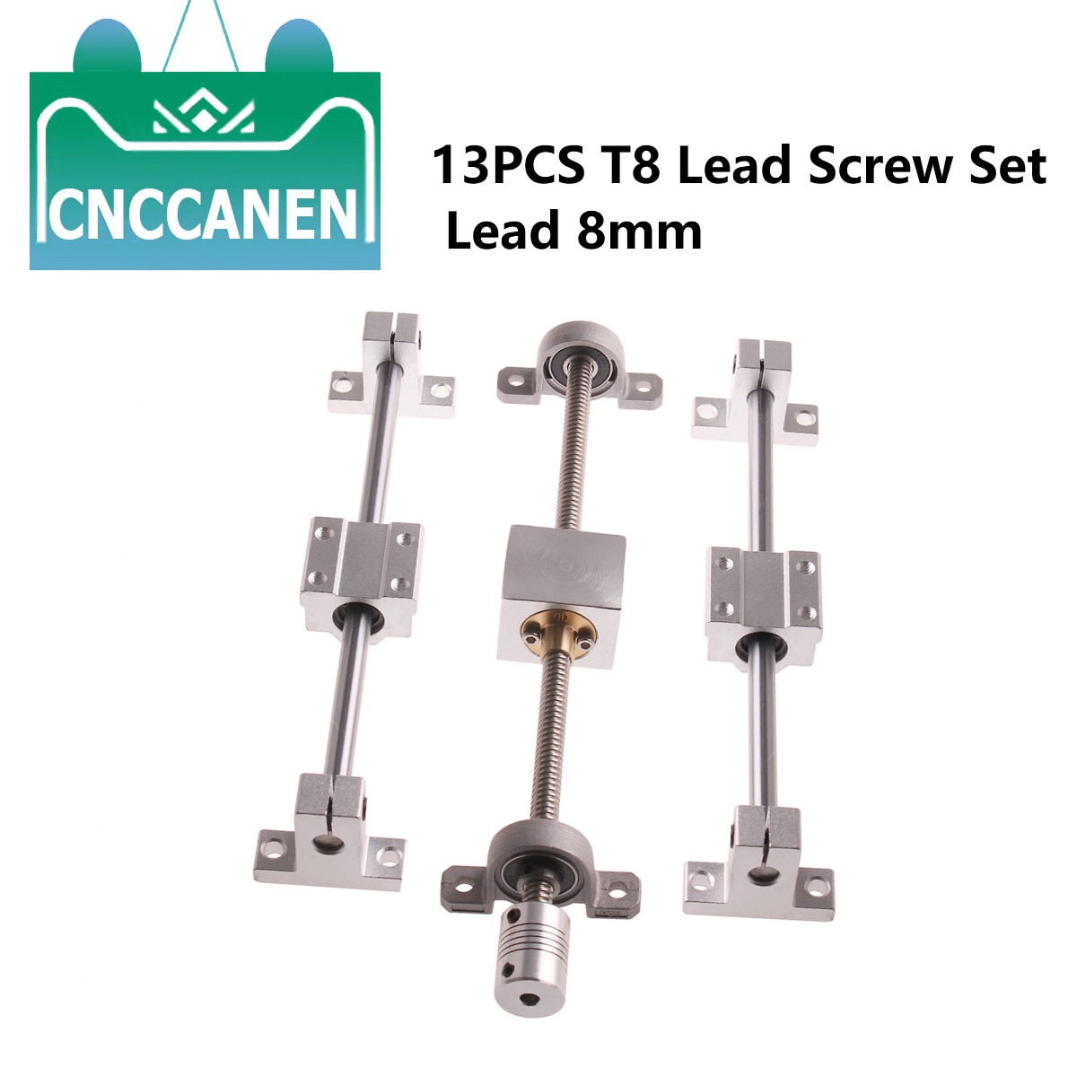 T8 Lead Screw Lead 8mm 100mm ~1200mm +Optical axis +KP08 bearing bracket +housing mounting bracket 13Pcs Set 3D printer parts