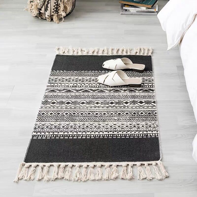 Bohemian Tassel Simple Cotton Linen Retro Ethnic Style Carpet Floor Mat For Bedroom Living Room Bedside Small Prayer Rug 60x90cm: 4