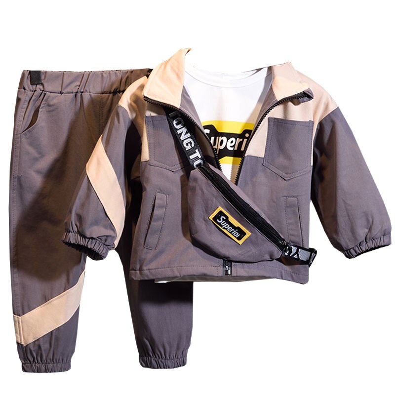 Mode Set (Jas + Broek + Tas) koreaanse Versie Van De Kinderen Jongens Meisjes Lente Herfst Tweedelige Kinderkleding