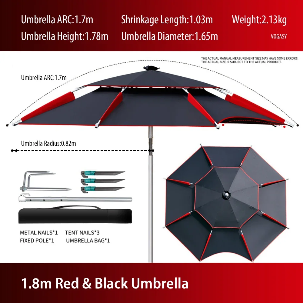 1.8-2.6m Double-Layer Fold Big Garden Parasol Windproof umbrella Large Outdoor Umbrella for Beach Parasol fishing umbrella shade: army green