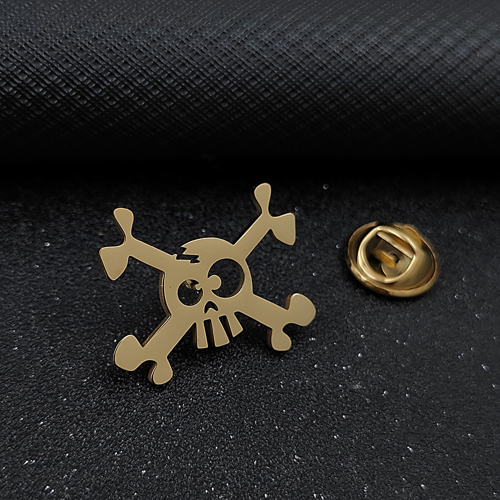 Broches de símbolo de calavera clásica para hombres, Pin de insignia de señal de peligro de acero inoxidable Punk, broche de Hip Hop, accesorios de de Rock: COLOR ORO ROSADO