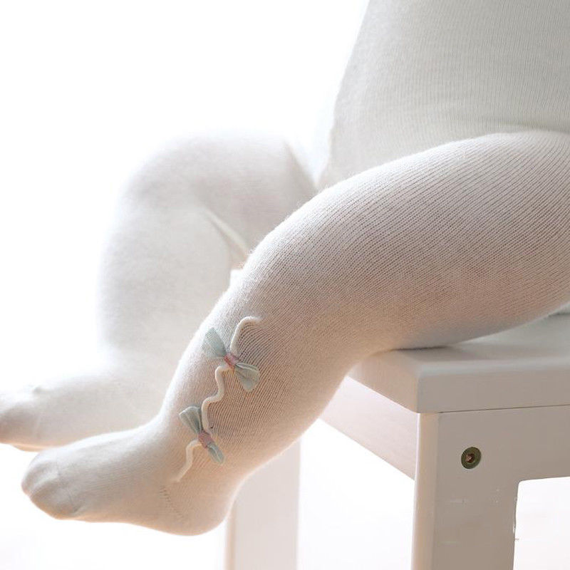 Princesse -né enfant bébé filles bas tricot enfant en bas âge enfants pur coton hiver noeud papillon collants bébé bonneterie 0-36M: WHITE / 1-2Y