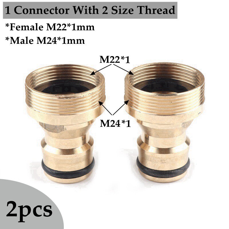 2 stk  m22 m24 tråder kjøkkenkran hurtigkobling baderomskraner adapter hage vannkoblinger servant messing skjøter: Messing 2 stk