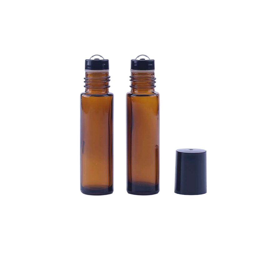 Botella Roll On ámbar de 10ml, botella Rollon de aceite esencial ámbar de 10cc, contenedor de rodillo de vidrio pequeño, 6 uds.
