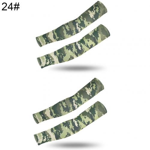 2 Pairs Zomer Arm Mouwen Camouflage Patroon Arm Warmers Mouwen Elastische Uv Zon Bescherming Lange Vingerloze Handschoenen Arm Mouwen: 24