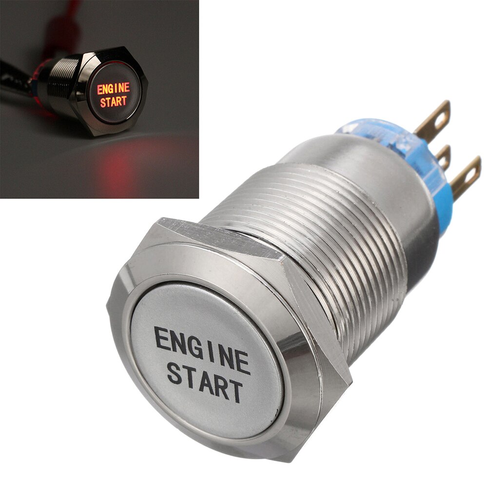 12V 19MM Waterproof Car AUTO Metal Momentary Engine Start Push Button Switch With LED Light And Durable