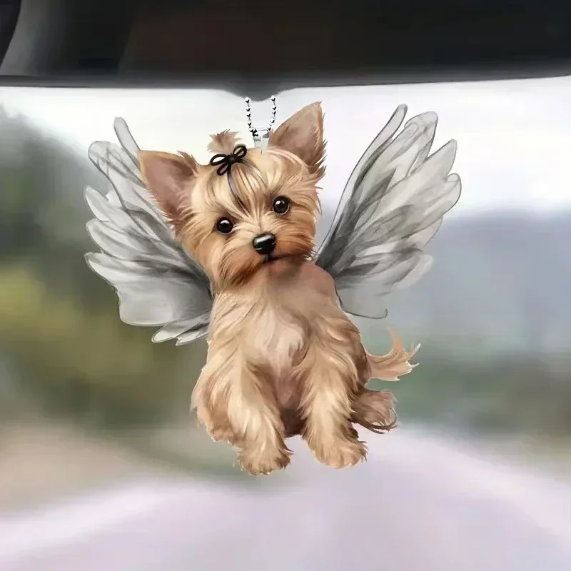 Lindo perro Material acrílico accesorios decorativos planos para coche moldura Interior colgante para coche adornos colgantes adornos para coche: Plata
