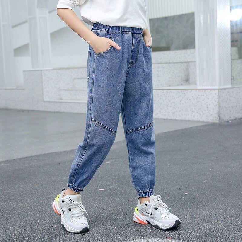 Pantalones vaqueros de algodón lavado para niñas de 2 a 12 años, pantalones coreanos con 2 bolsillos, Color sólido