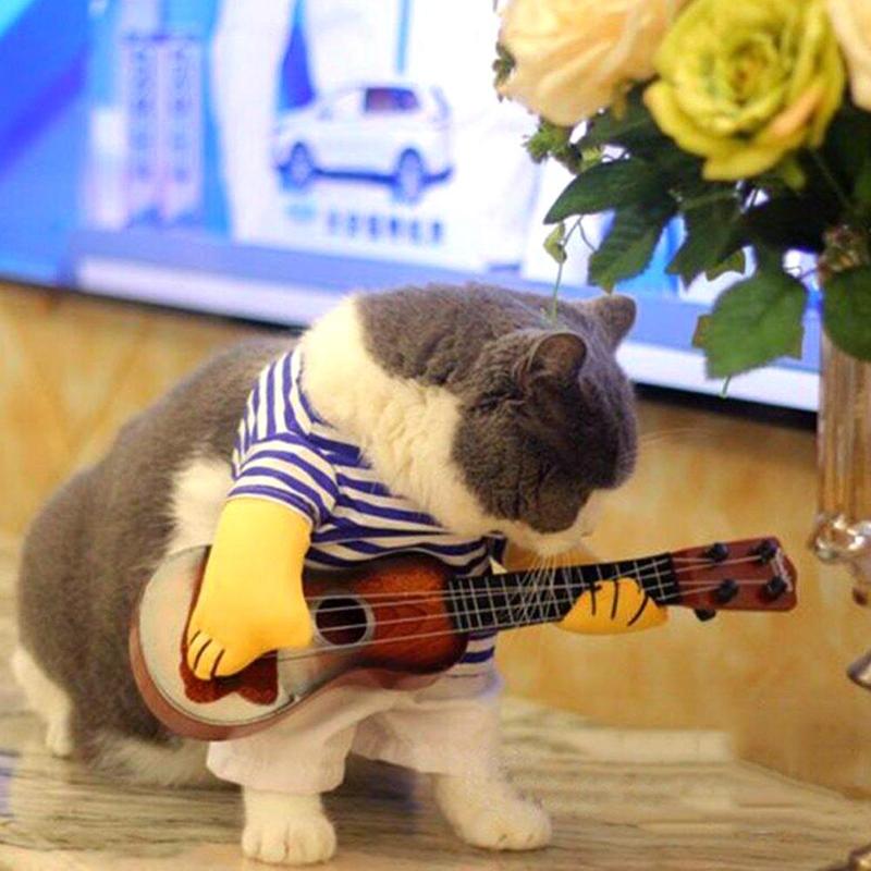 Guitarist kæledyrstøj cosplay hund kat kostume guitarspiller udklædning fest juleår mops bamse kitty tyndt tøj
