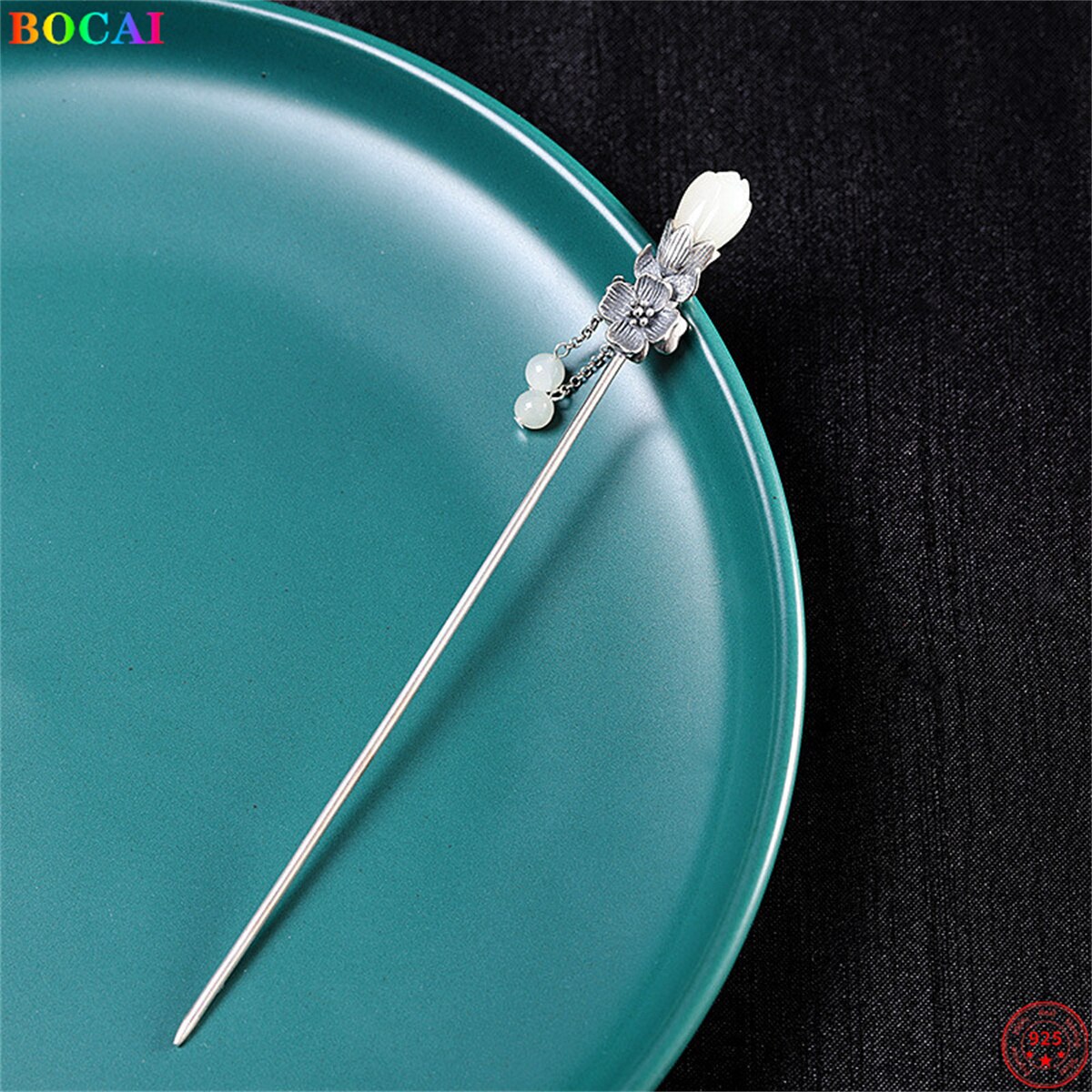 Bocai  s925 haaraccessoires aus sterlingsilber, beliebter cymbidium-jade-quasten-kopfschmuck, haarnadel aus reinem silber, schmuck für damen