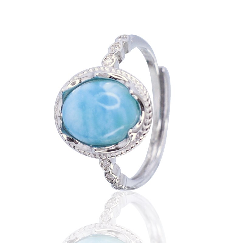 Haiwen Stone Ring Larimar Cute Personality Adjustable Geometry Round Ring Fine Jewelry For Women Party: Default Title