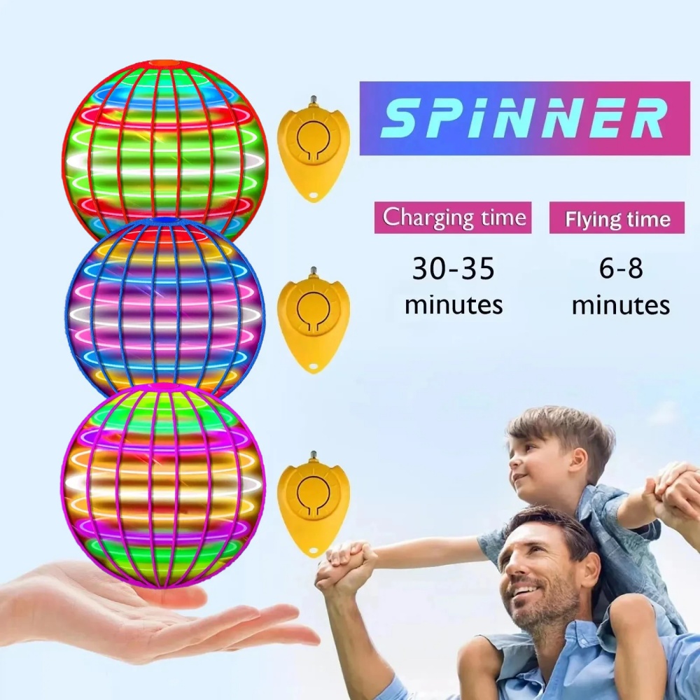 Flying Ball with Lights Cosmic Globe 360° Rotating Suspension Ball Hand Controlled Color LED Suitable for Indoor and Outdoor Toy