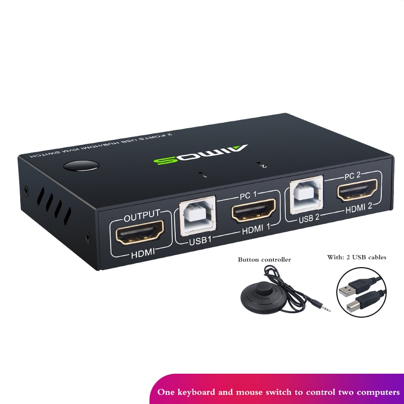 Für 2 PC teilen Tastatur Maus Drucker Stecker Und Paly Heraus 4K USB HDMI KVM Schalter Kasten Video Anzeige USB Schalter Splitter HEIßER