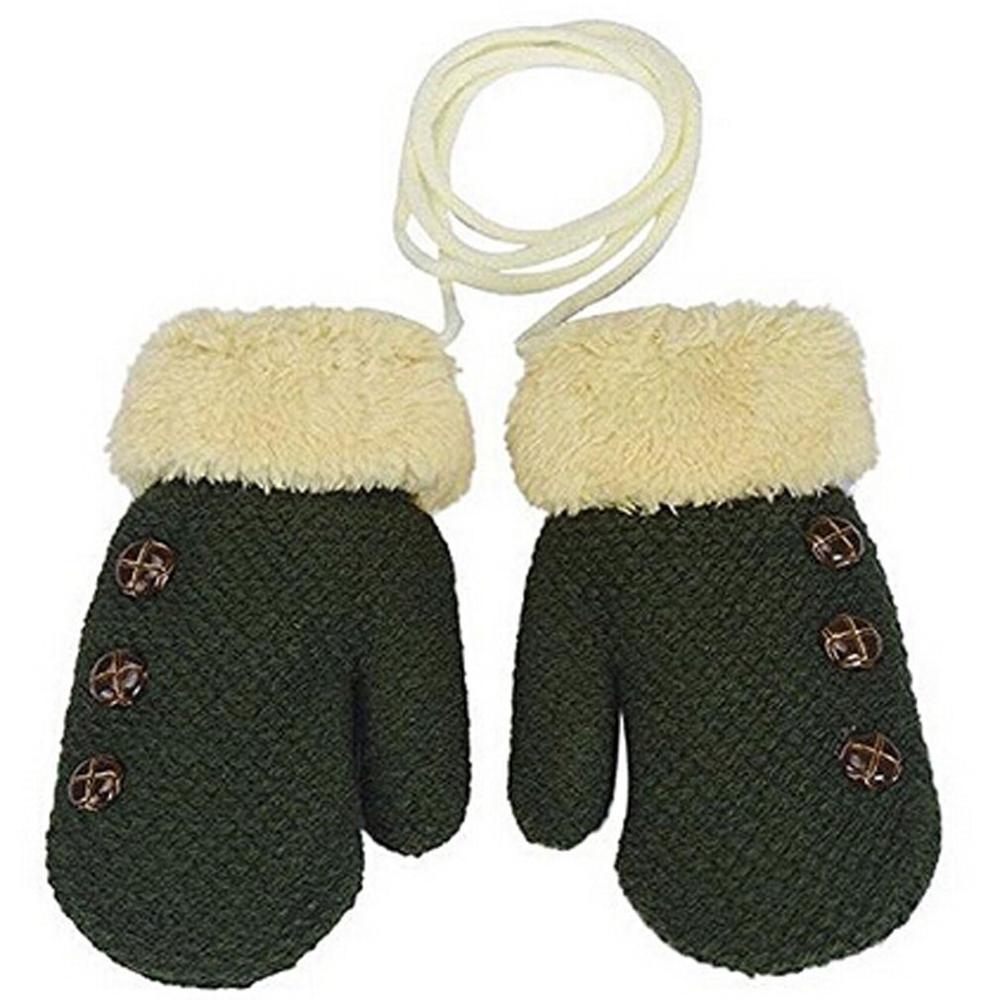 Bebé guantes niños guantes de invierno guantes de lana de Merino de los niños cuerda guantes para niños de 1-3 años bebé guantes: green