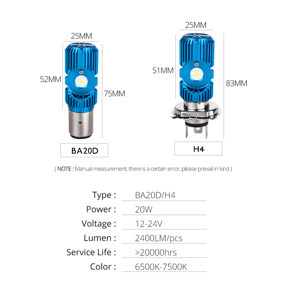 VooVoo LED H4 BA20D HS1 Moto Motorfiets Koplamp Lampen Lamp 2400LM 6000K 20W H4 Led Motor Elektrische Auto scooter Verlichting