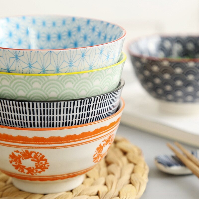 Bol à riz fileté de 4.5 pouces, petit bol de ménage à salade en céramique de Style japonais vaisselle accessoires de cuisine bol Ramen