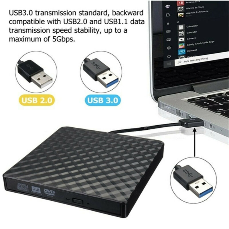 USB 3,0-Unidad óptica externa de alta velocidad, reproductor de CD/DVD, CD/DVD RW ROM, color negro
