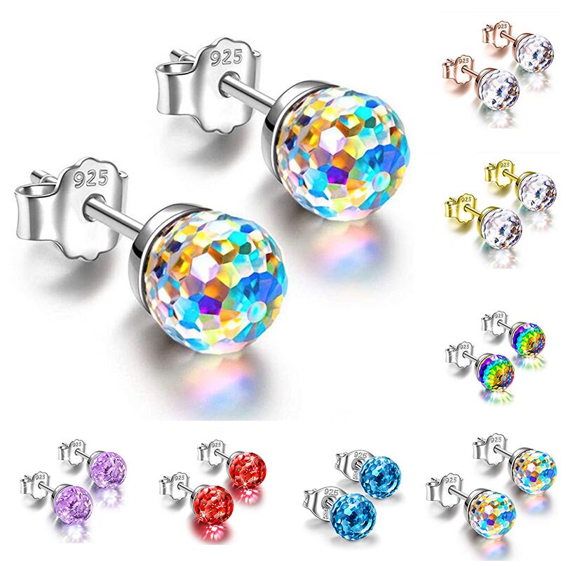 6/8mm orecchini a bottone con strass colorati orecchini a sfera a sfera multicolore orecchini a bottone in cristallo orecchini a cristallo accessori da donna