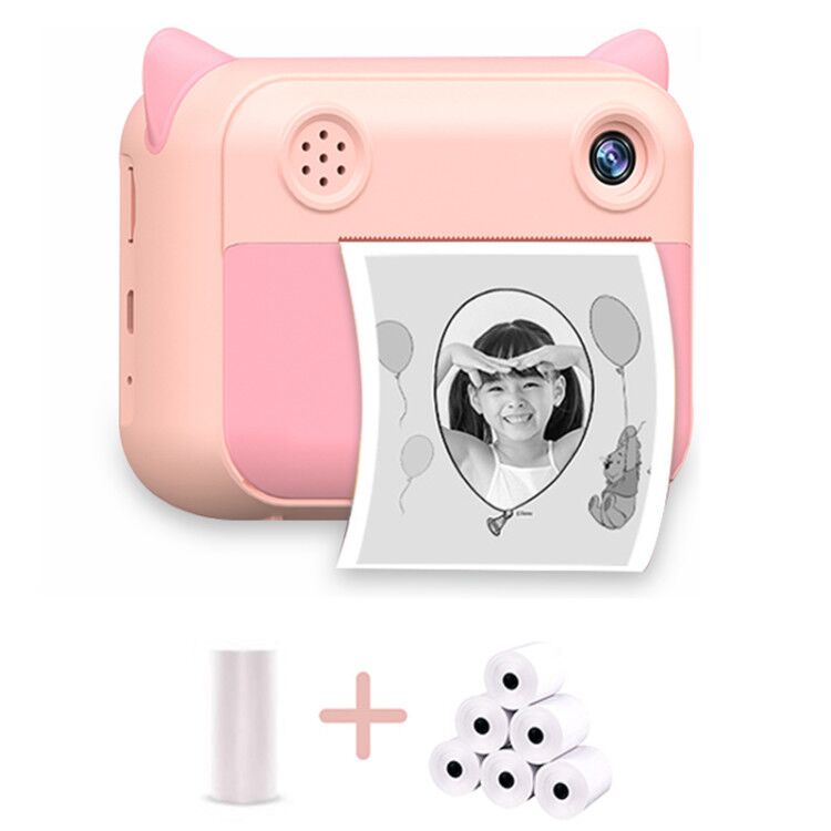 Instant Print Camera for Kids Print Photo Selfie Video Digital Camera with Paper Film Children Mini Learning Toy Camera: Pink W 7xPrint Paper / With 32GB Card