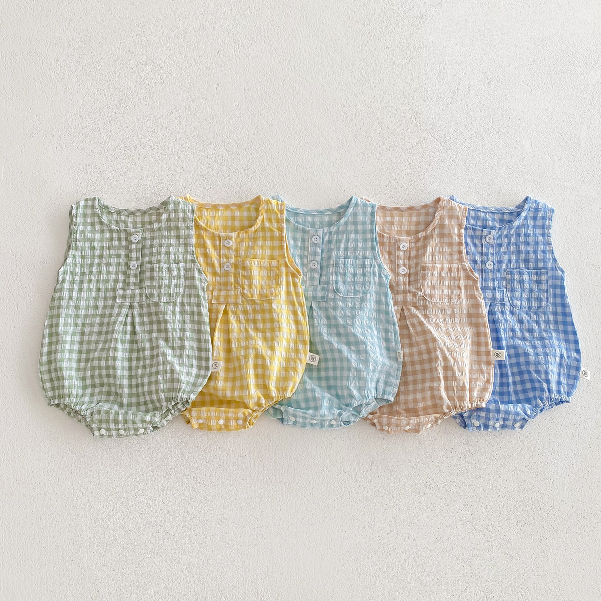 Sommer baby piger ærmeløs romper ternet nyfødt baby bodysuit 0-2 år gammel spædbarn jumpsuit