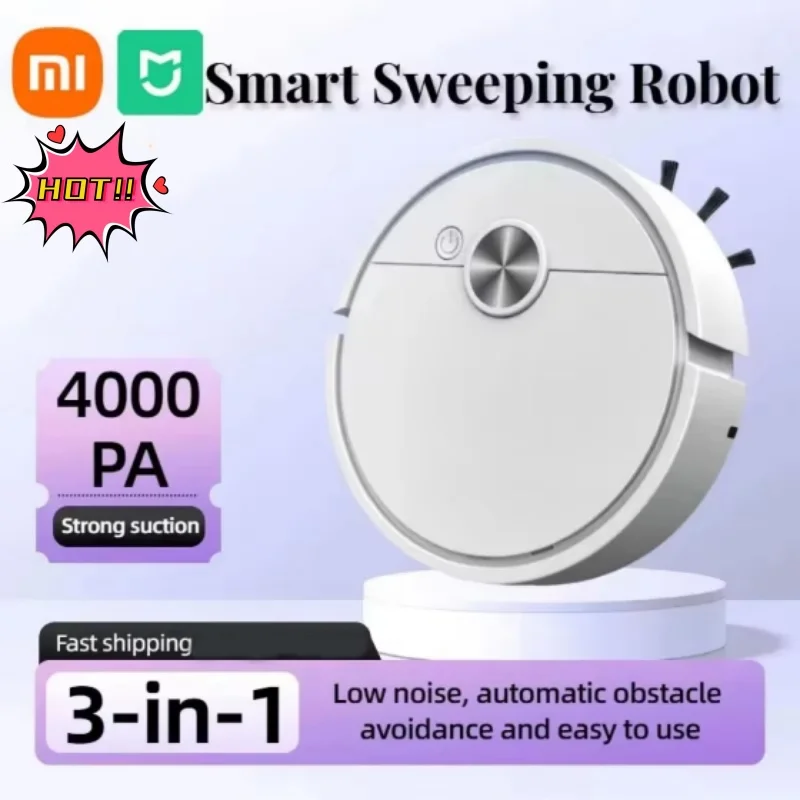 Xiaomi Mijia 4000 Pa 3-in-1-Smart-Kehrroboter-Staubsauger, starke Saugkraft, einfach zu bedienen, für Hartböden, Tierhaar, Teppiche