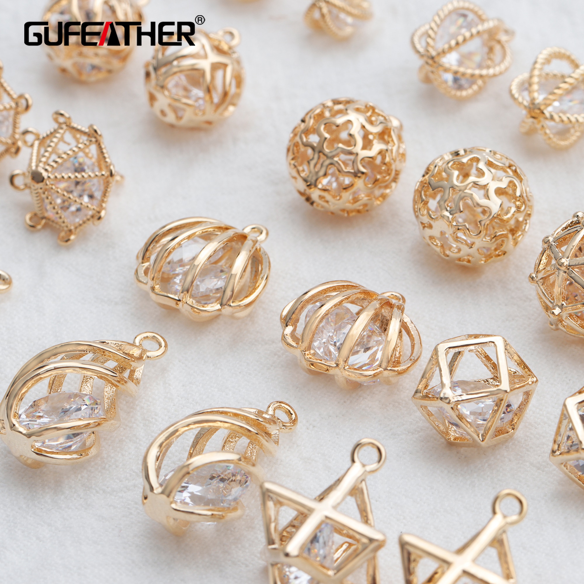 GUFEATHER M829,jewelry accessories,18k gold plated,0.3 microns,zircon pendants,hand made,jewelry making,diy earrings,10pcs/lot