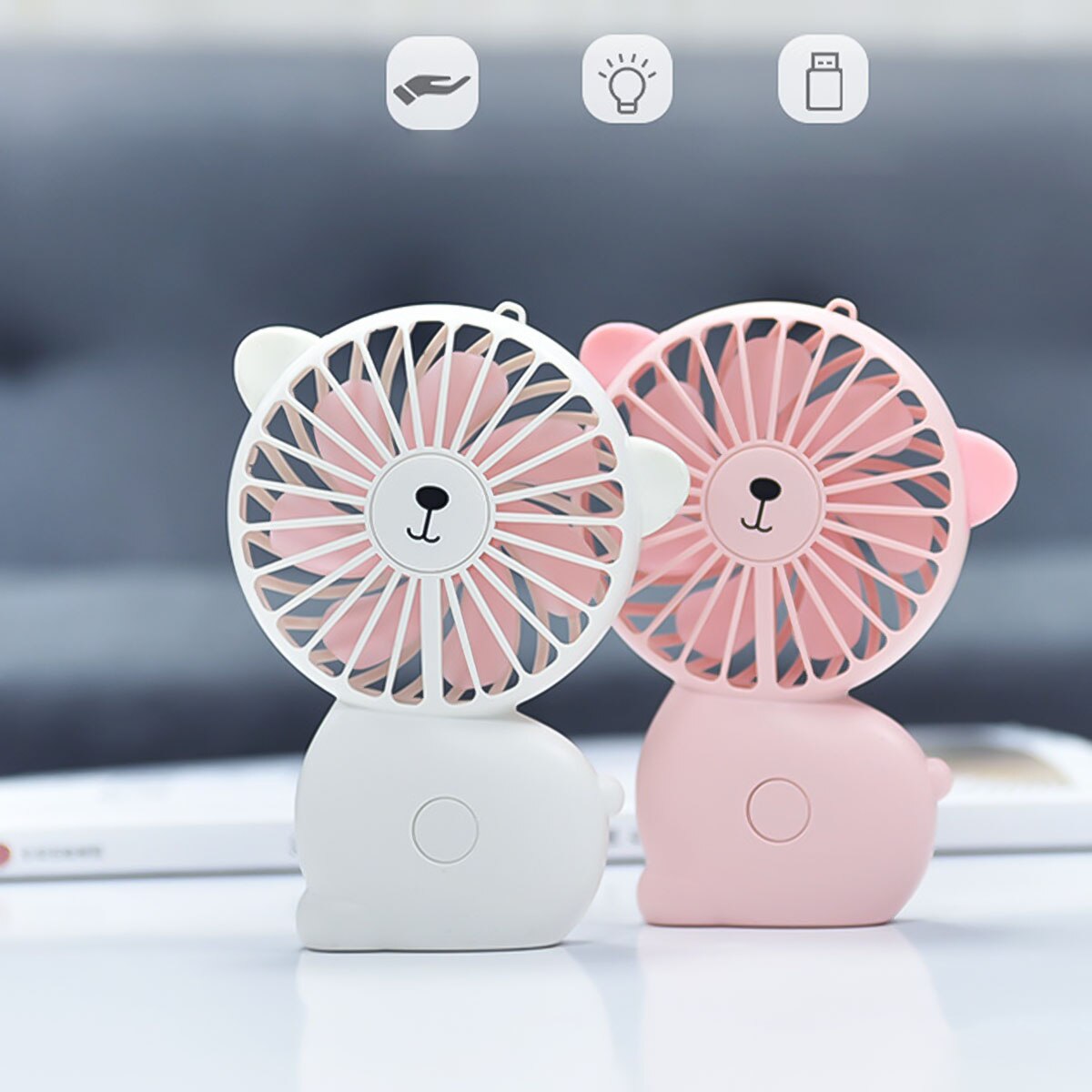 Cute Mini Fan USB Rechargeable Personal Portable Cooling With Night Light Sling Pippi Handheld Charging Personal Cooling Fan