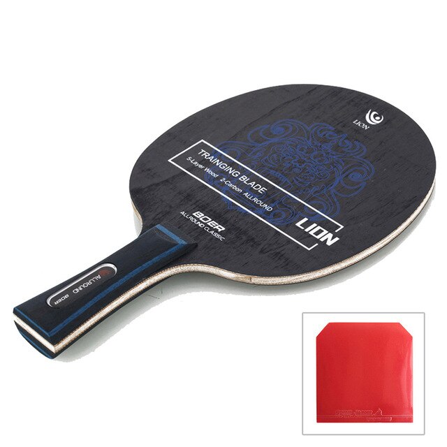 Boer 7 ply raquete de tênis de mesa lâmina ping pong bat paddle profissional em linha reta/horizontal lidar com diy cola borracha: Long Handle Red