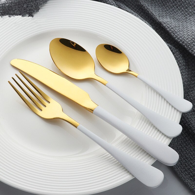 Black Gold Cutlery Set 18/10 Stainless Steel Fork Spoon Knife Set Mirror Tableware Set Portable Kitchen Spoon Silverware Set