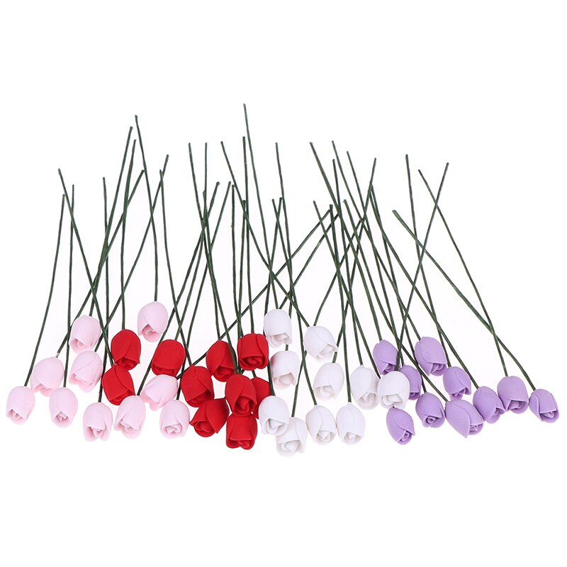 10pcs/set 1:12 Dollhouse Miniature Clay Tulip Ornament Flower Doll House Accessories
