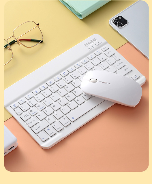 For ipad Wireless Keyboard Mouse Combo Bluetooth-compatible Keyboard And Mouse Set Rechargeable For ipad Laptop Computer: White