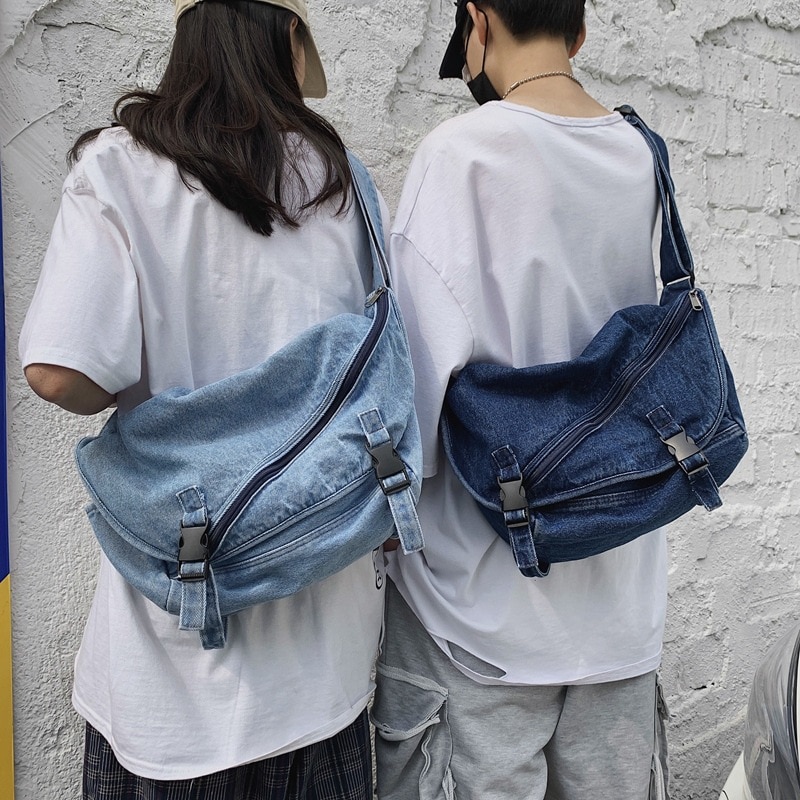 Denim dame- og #39 ;s skuldertasker stor kapacitet messenger bag jeans dame håndtasker afslappet stor rejsetaske blå hobos