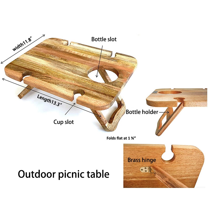 Outdoor Picnic Camping Portable Wooden Table Folding Barbecue Table With Glass Wine Rack Travel Foldable Fruit Table