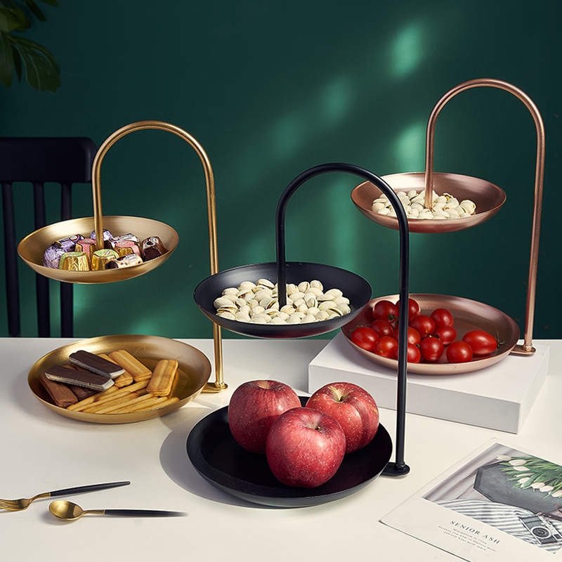 Double-Layer Nordic Iron Fruit Plate Candy Plate Home Living Room Snack Fruit Tray Dried Fruit Plate Storage Basket