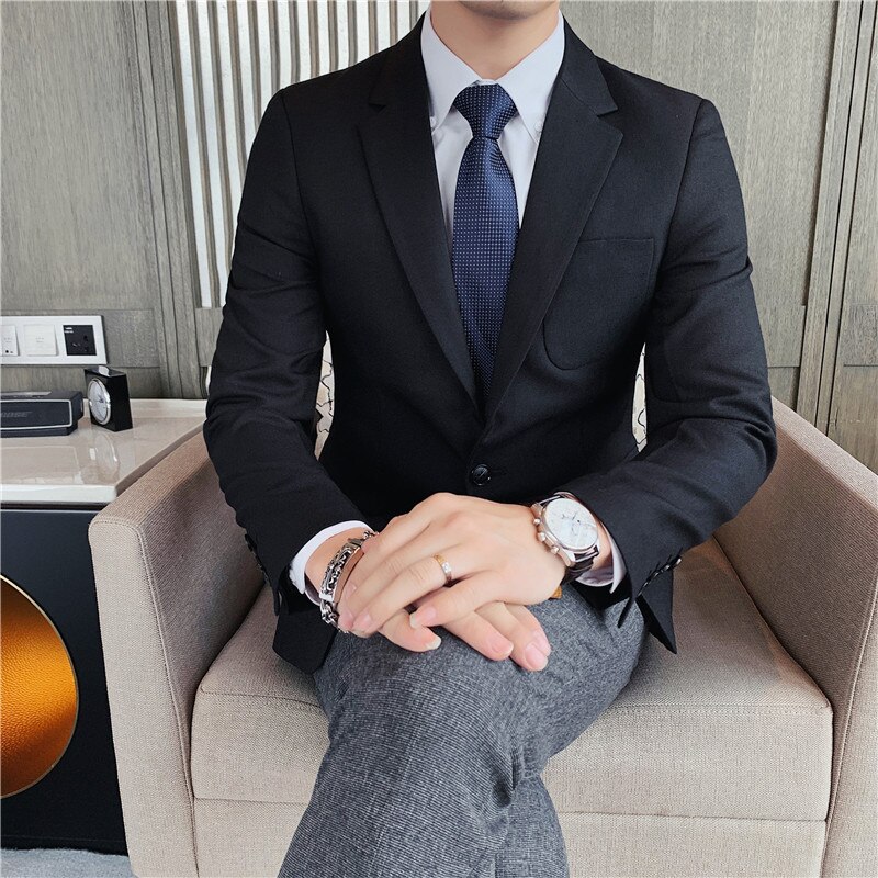 Britisk stil business casual solid formell wear herre blazer jakker slim fit en knapp enkle kåper lange ermer 3xl: Svart / Asiatisk  m 48-58kg