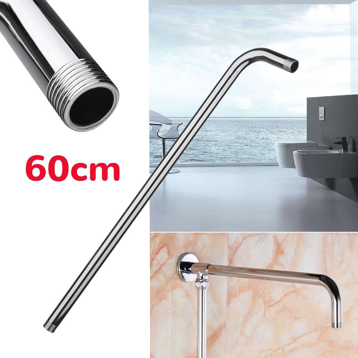 24inch Stainless Steel Wall Mounted Shower Extension Arm For Rainfall Shower Head Shower Arms Bathroom Tools Accessories