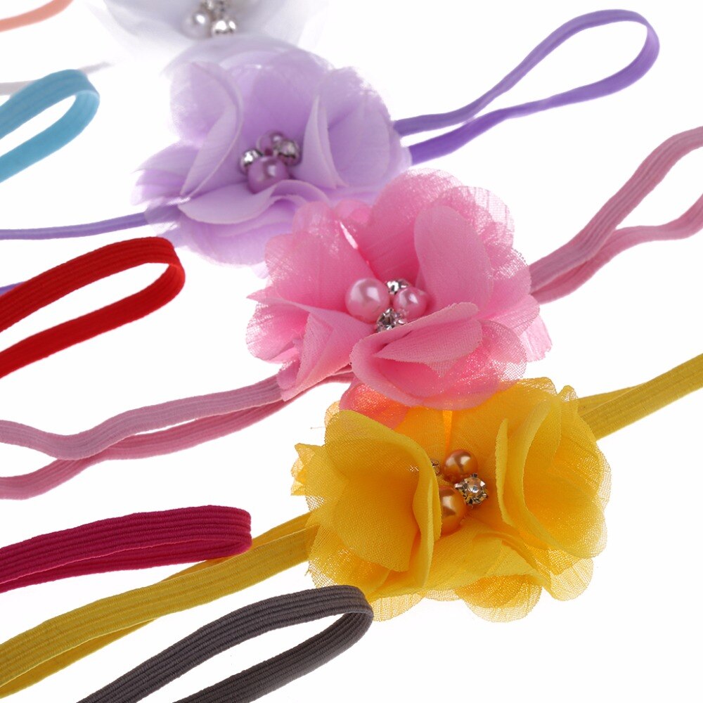 10Pcs Leuke Baby Kids Meisjes Bloem Parel Haarband Strass Hoofdband Hoofdtooi Bloem Haaraccessoires