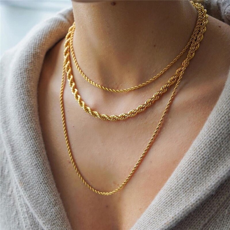 Must Have Minimalist Basic Gold Color Twisted Chain Choker Necklaces For Women Street Style Gold Jewelry Chain Necklace