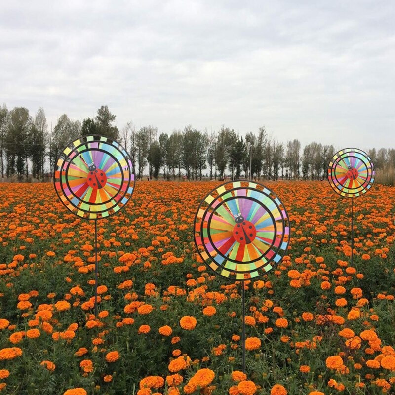 Kleurrijke Regenboog Triple Wiel Wind Spinner Windmolen Tuin Yard Outdoor Decor