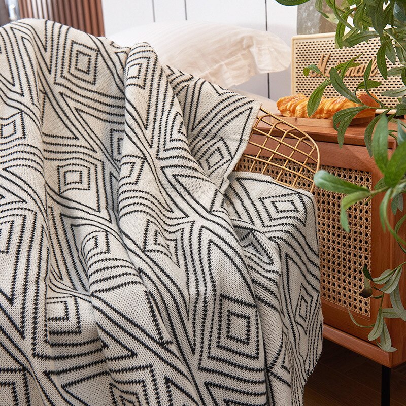 Scandinavische stijl dekens en plaids zwart-wit breien vrijetijdskleding kleine wollen deken quilt dunne dutje bankdeken eenpersoonsdeken